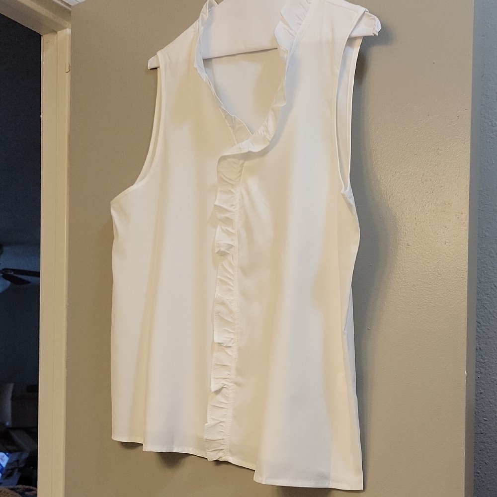 Elegant Ladies White Ruffle Sleeveless Top XL
